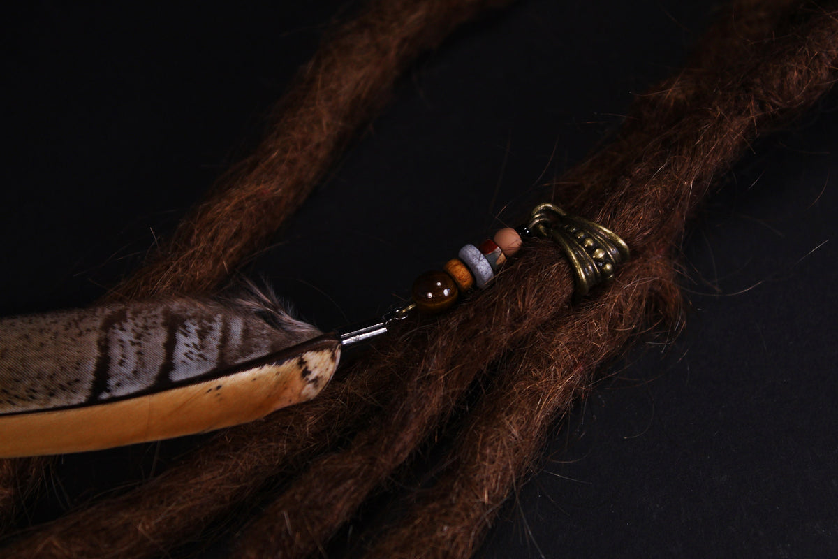 Dread Jewellery with Orange-Brown Pheasant Feather – Ethnic Dread Bead, 12–15 cm – view 3