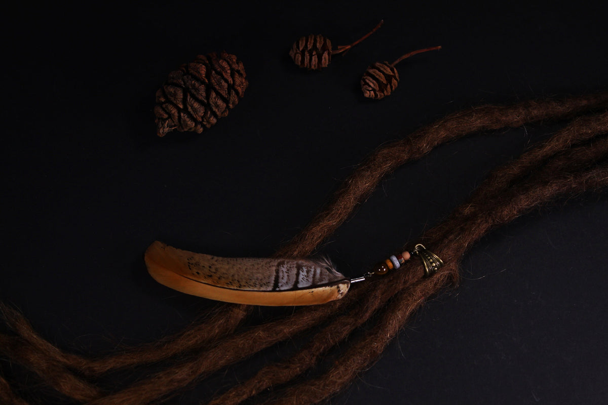 Dread Jewellery with Orange-Brown Pheasant Feather – Ethnic Dread Bead, 12–15 cm – view 4