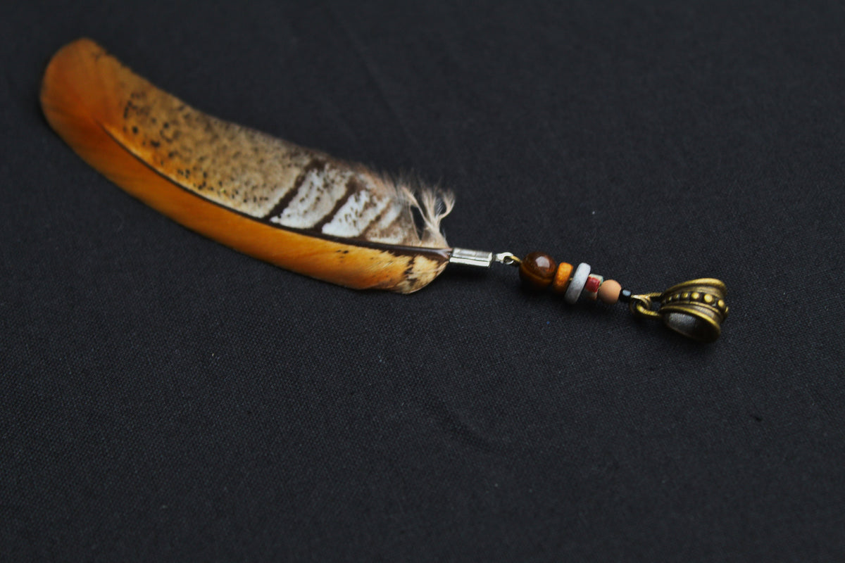 Dread Jewellery with Orange-Brown Pheasant Feather – Ethnic Dread Bead, 12–15 cm – view 5