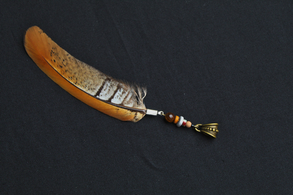 Dread Jewellery with Orange-Brown Pheasant Feather – Ethnic Dread Bead, 12–15 cm – view 8