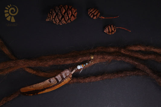 Dread Jewellery with Brown Banded Feather & Light Blue Bead