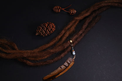 Dread Jewellery with Brown Banded Feather & Light Blue Bead – view 3