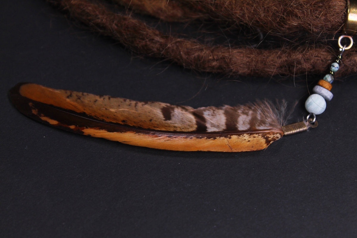 Dread Jewellery with Brown Banded Feather & Light Blue Bead – view 7