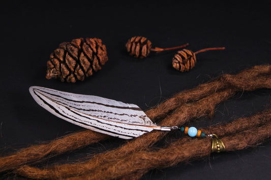Dread Jewellery with White & Black Striped Feather – Ethnic Dread Bead – view 2
