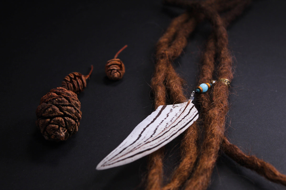 Dread Jewellery with White & Black Striped Feather – Ethnic Dread Bead – view 3