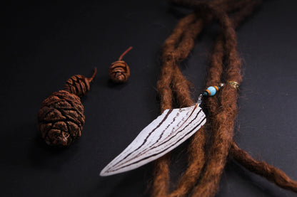 Dread Jewellery with White & Black Striped Feather – Ethnic Dread Bead – view 3