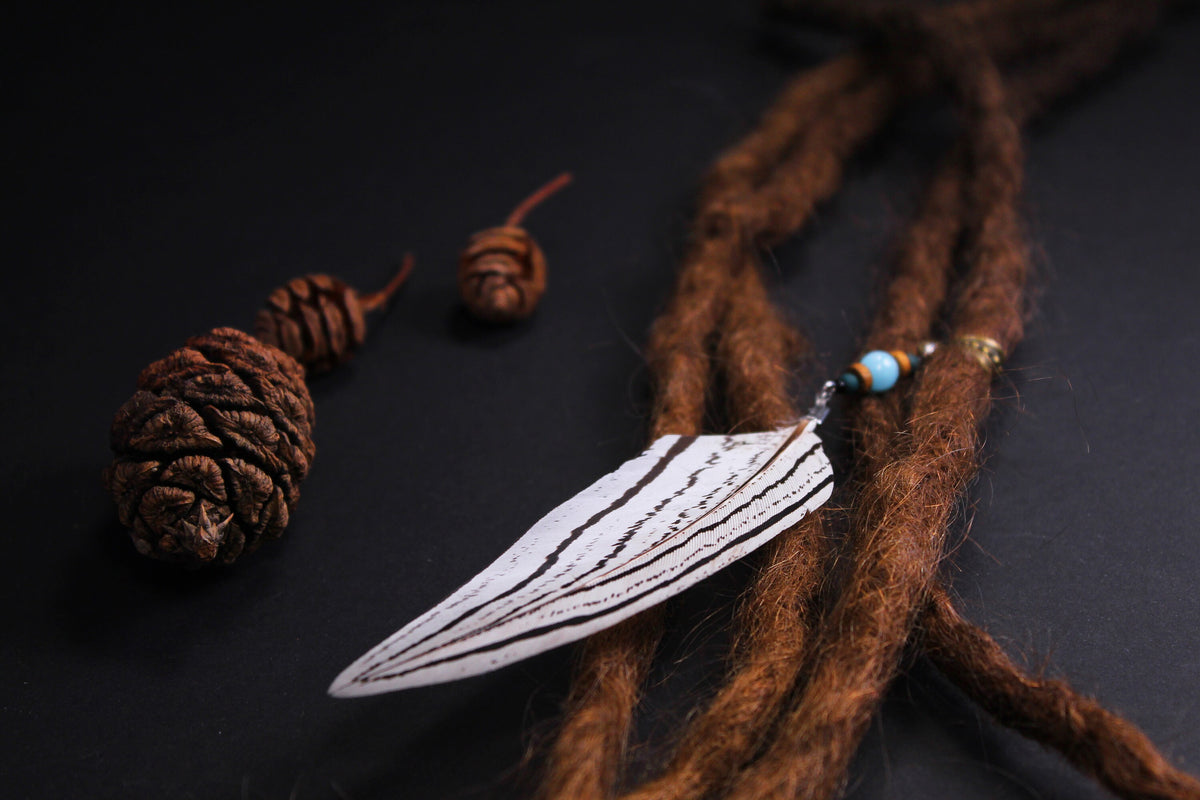 Dread Jewellery with White & Black Striped Feather – Ethnic Dread Bead – view 4