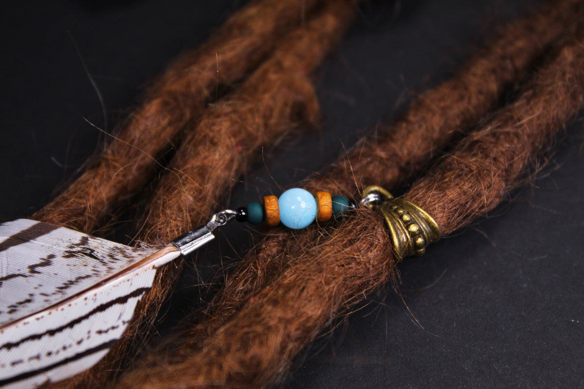 Dread Jewellery with White & Black Striped Feather – Ethnic Dread Bead – view 5