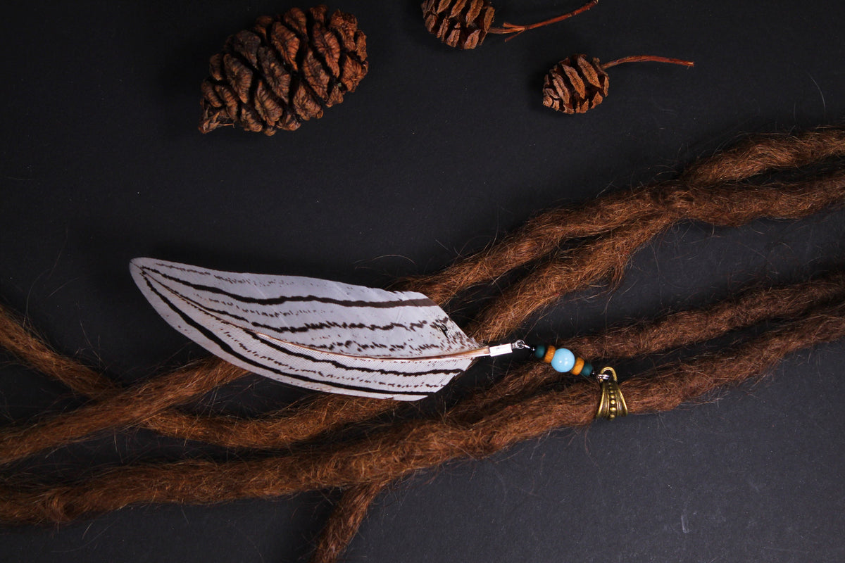 Dread Jewellery with White & Black Striped Feather – Ethnic Dread Bead – view 7