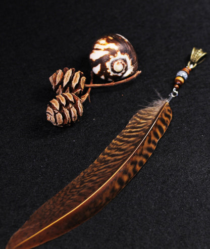 Dread Jewellery with Striped Pheasant Feather, Ceramic & Wooden Beads – view 2