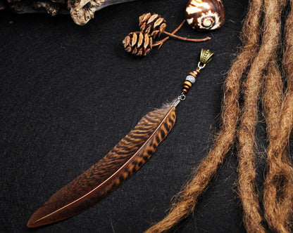 Dread Jewellery with Striped Pheasant Feather, Ceramic & Wooden Beads – view 4