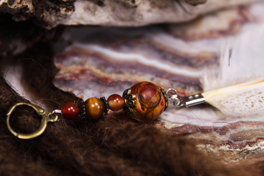 Dread Jewellery with Light Pheasant Feather & Large Wooden Bead – Also as an Earring – view 2