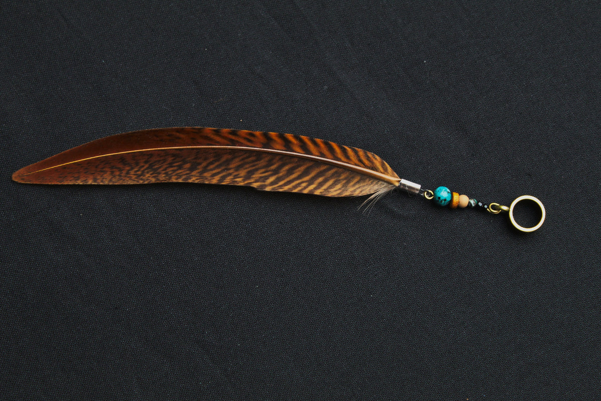 Dread Jewellery with Rust-Red Pheasant Feather & Turquoise Bead, 12–15 cm