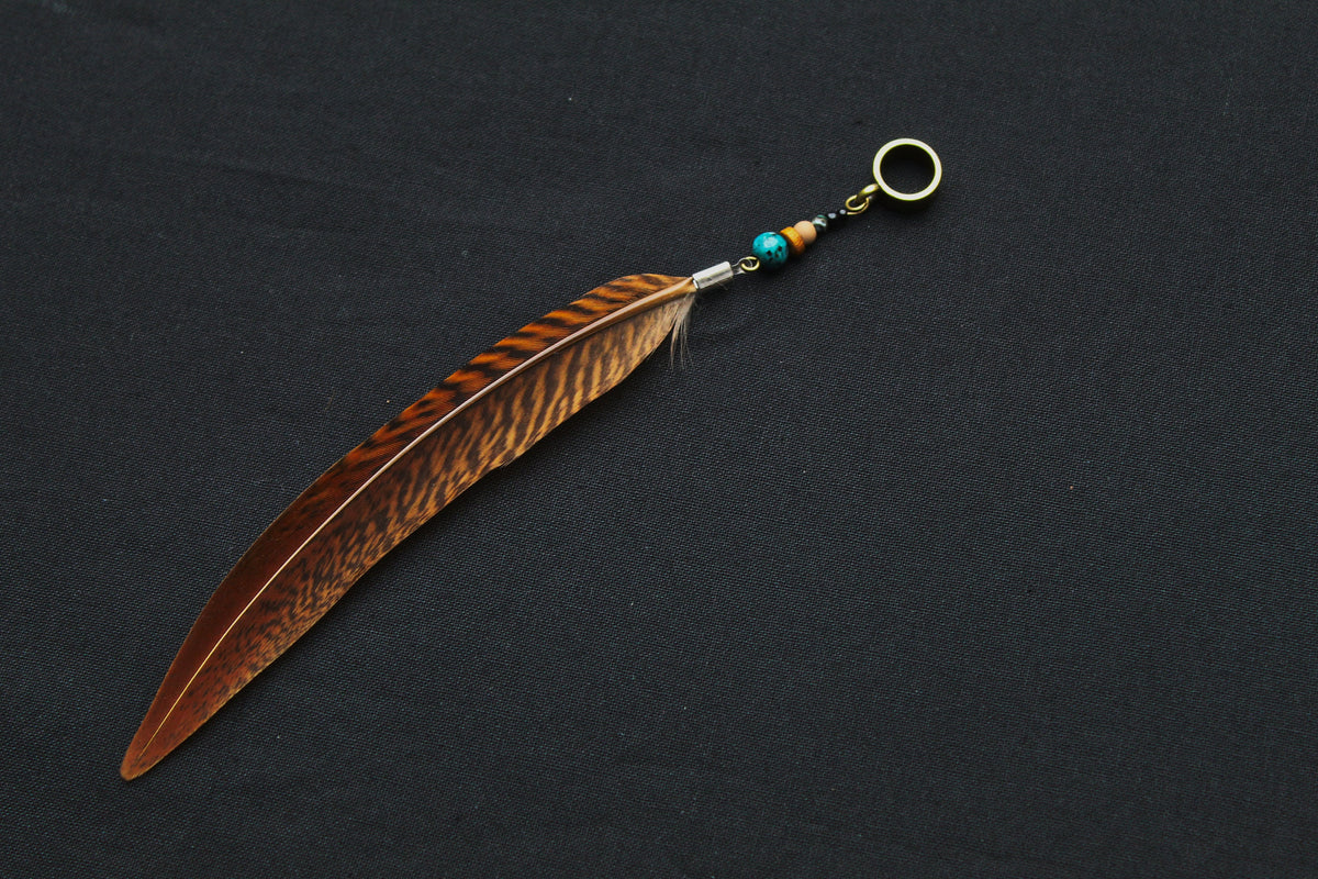 Dread Jewellery with Rust-Red Pheasant Feather & Turquoise Bead, 12–15 cm – view 2
