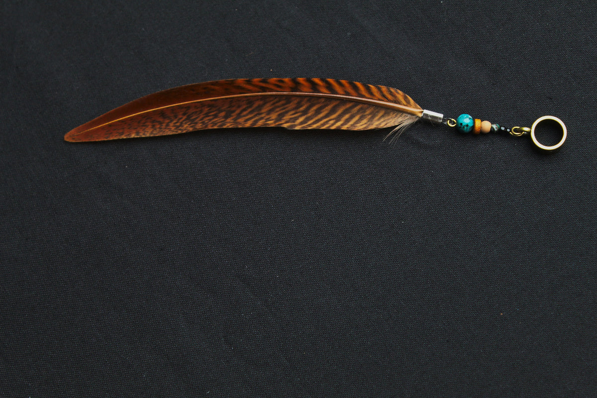 Dread Jewellery with Rust-Red Pheasant Feather & Turquoise Bead, 12–15 cm – view 3