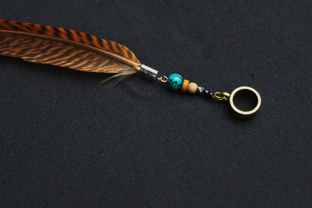 Dread Jewellery with Rust-Red Pheasant Feather & Turquoise Bead, 12–15 cm – view 4