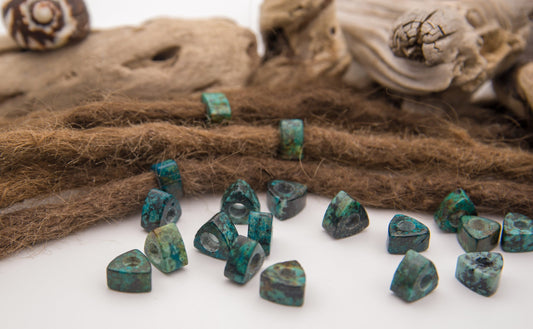 Triangular African Turquoise Dread Beads – Set of 2, Green-Blue