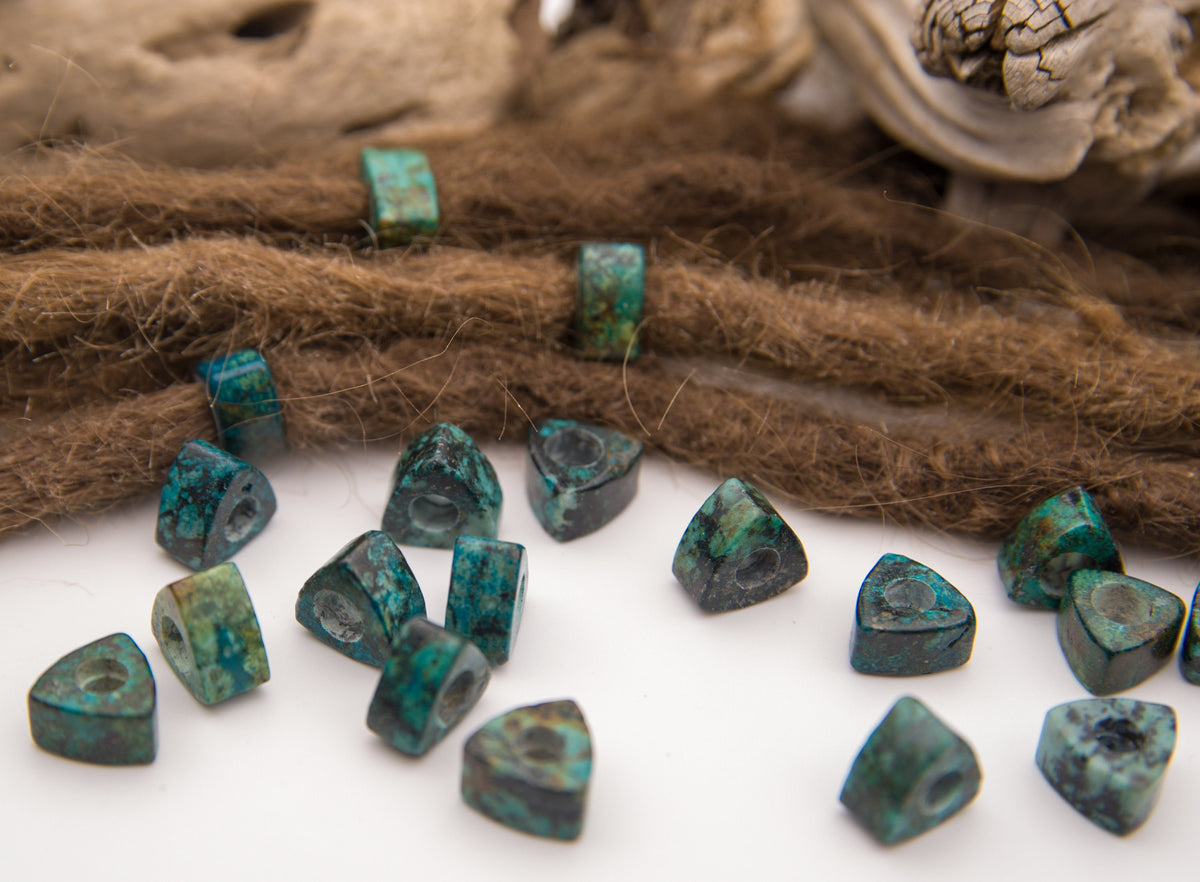Triangular African Turquoise Dread Beads – Set of 2, Green-Blue – view 3