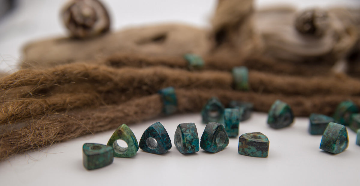 Triangular African Turquoise Dread Beads – Set of 2, Green-Blue – view 4