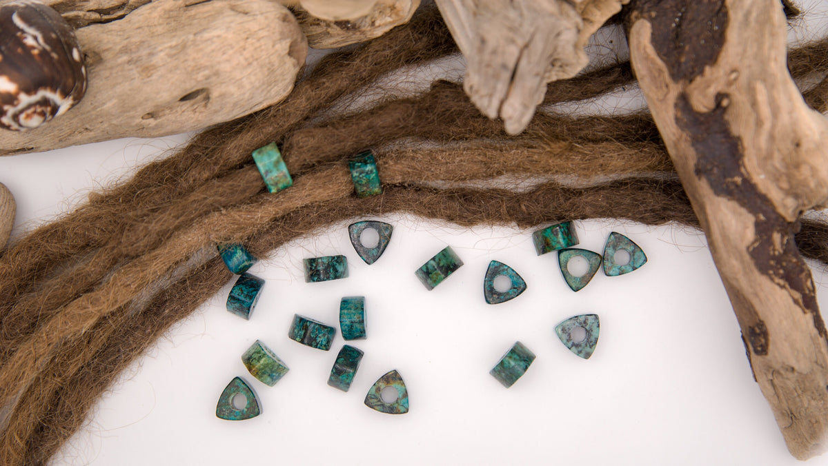Triangular African Turquoise Dread Beads – Set of 2, Green-Blue – view 6