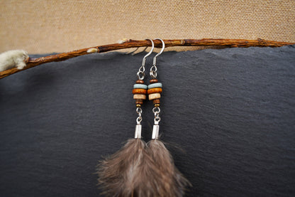 Dark Blue Double Feather Earrings with Ceramic Beads – Pheasant Feather – view 6