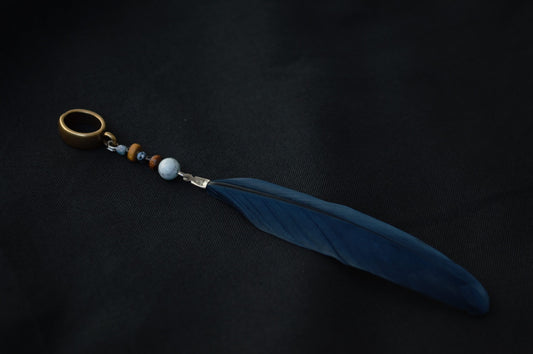 Dark Blue Dreadlock Feather Pendant – Goose Feather with Beads