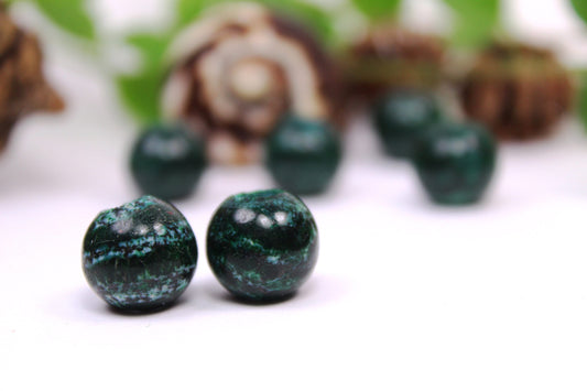 Round Dark Green Feldspar Dread Beads – Set of 2, Ø 12 mm