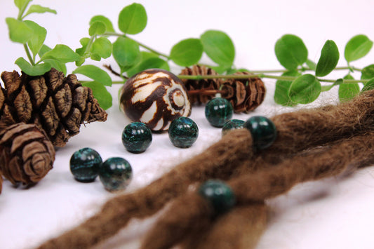 Round Dark Green Feldspar Dread Beads – Set of 2, Ø 12 mm – view 2