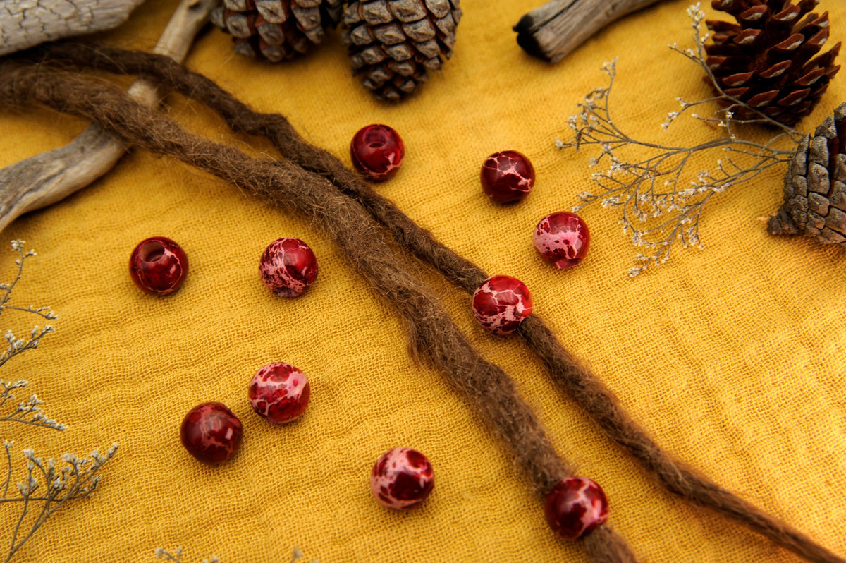 Round Dark Red Imperial Jasper Dread Beads – Set of 2, Ø 14 mm – view 3