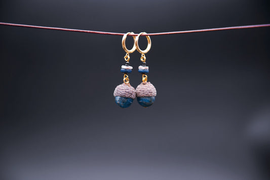 Acorn Earrings with Apatite – Real Acorn Caps & Blue Mineral Spheres