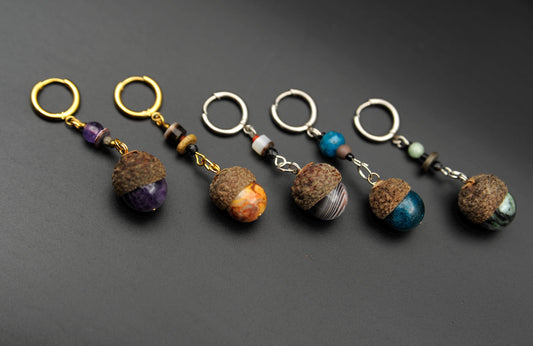 Acorn Earrings with Gemstone – Amethyst, Apatite, Fluorite or Agate