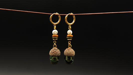 Acorn Earrings with Green Dzi Bead – Bohemian-Style Nature Jewellery