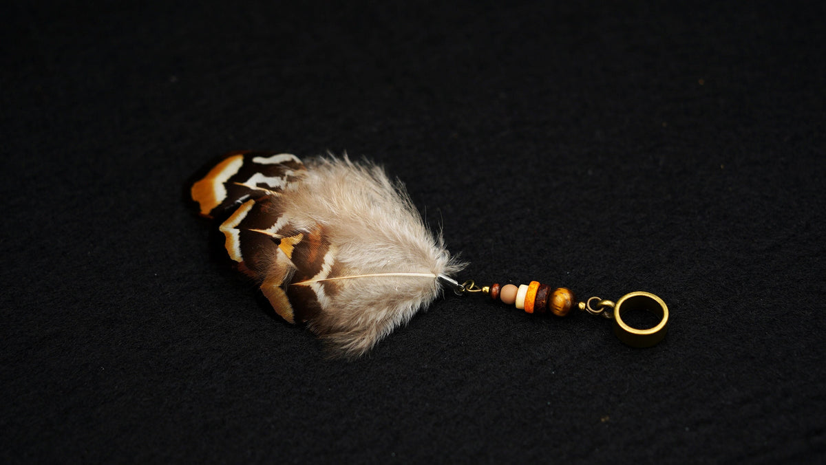 Fluffy Dread Feather Pendant Made from Pheasant Feathers – Cream & Brown – view 2