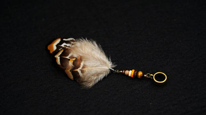 Fluffy Dread Feather Pendant Made from Pheasant Feathers – Cream & Brown – view 2