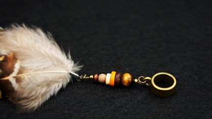Fluffy Dread Feather Pendant Made from Pheasant Feathers – Cream & Brown – view 4