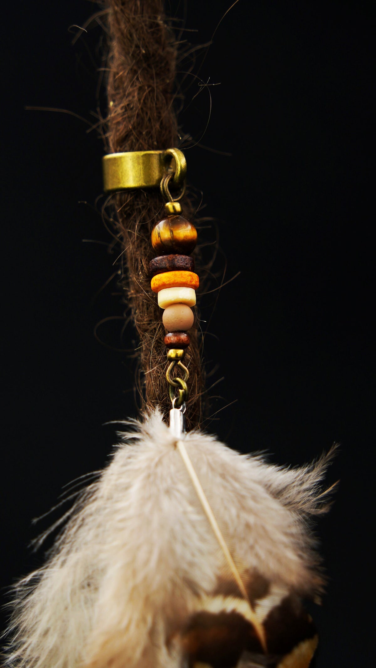 Fluffy Dread Feather Pendant Made from Pheasant Feathers – Cream & Brown – view 5