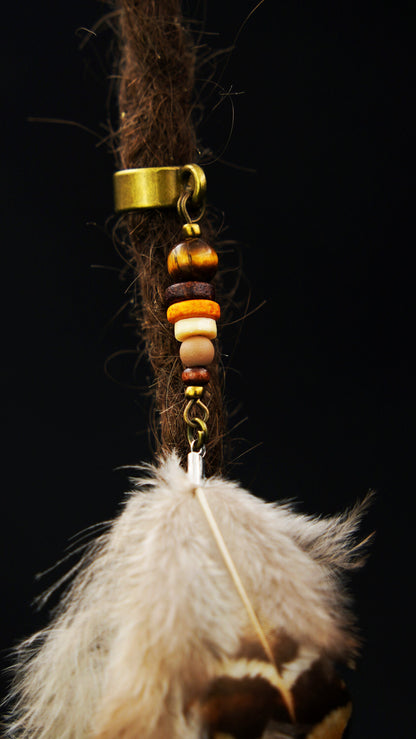 Fluffy Dread Feather Pendant Made from Pheasant Feathers – Cream & Brown – view 5