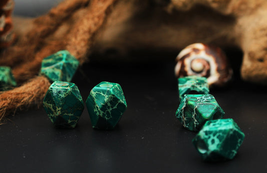 Faceted Green Imperial Jasper Dread Beads – Set of 2, 13 × 18 mm – view 2