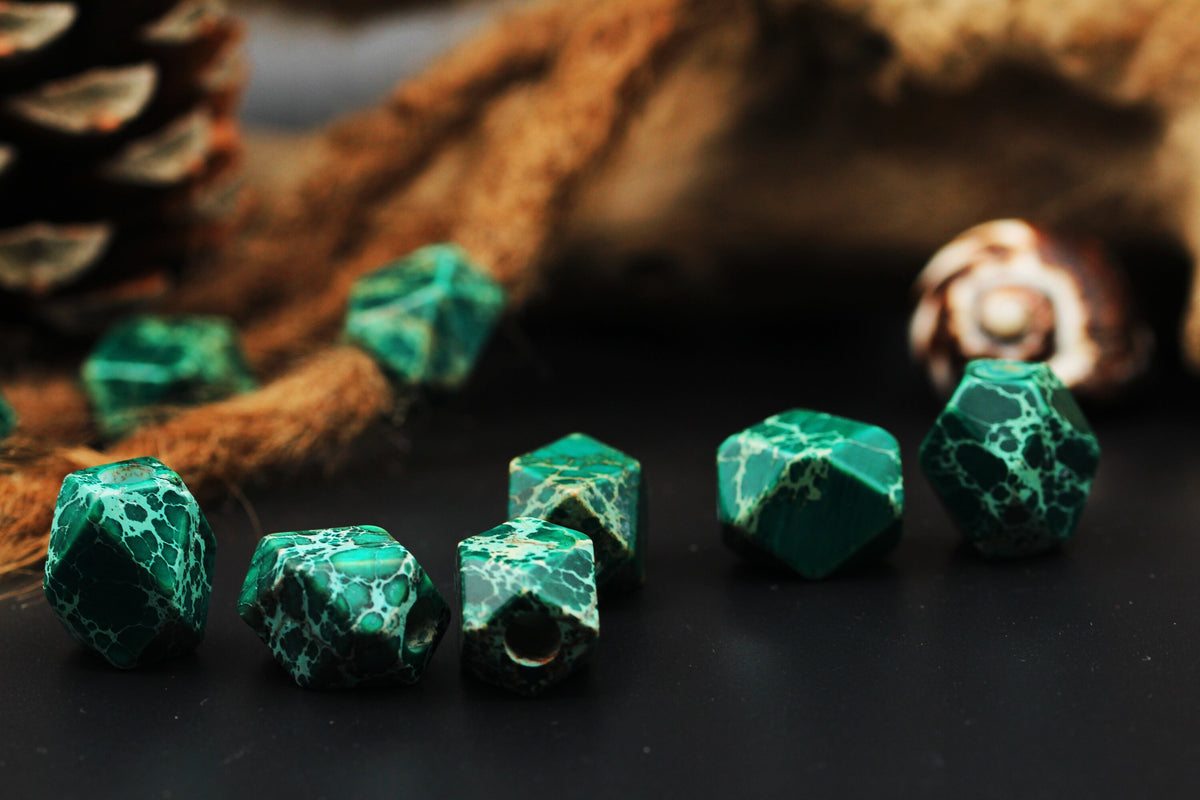Faceted Green Imperial Jasper Dread Beads – Set of 2, 13 × 18 mm – view 5