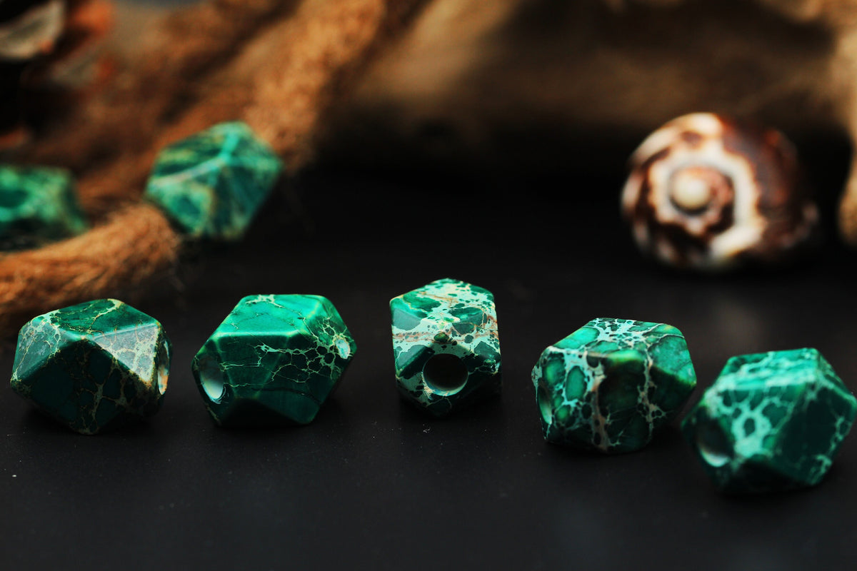 Faceted Green Imperial Jasper Dread Beads – Set of 2, 13 × 18 mm – view 6
