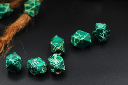 Faceted Green Imperial Jasper Dread Beads – Set of 2, 13 × 18 mm – view 8