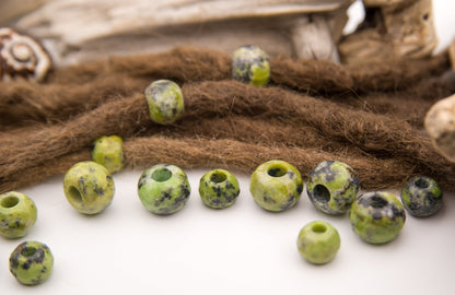 Light Green Serpentine Dread Beads – Set of 2, approx. 18 × 13 mm