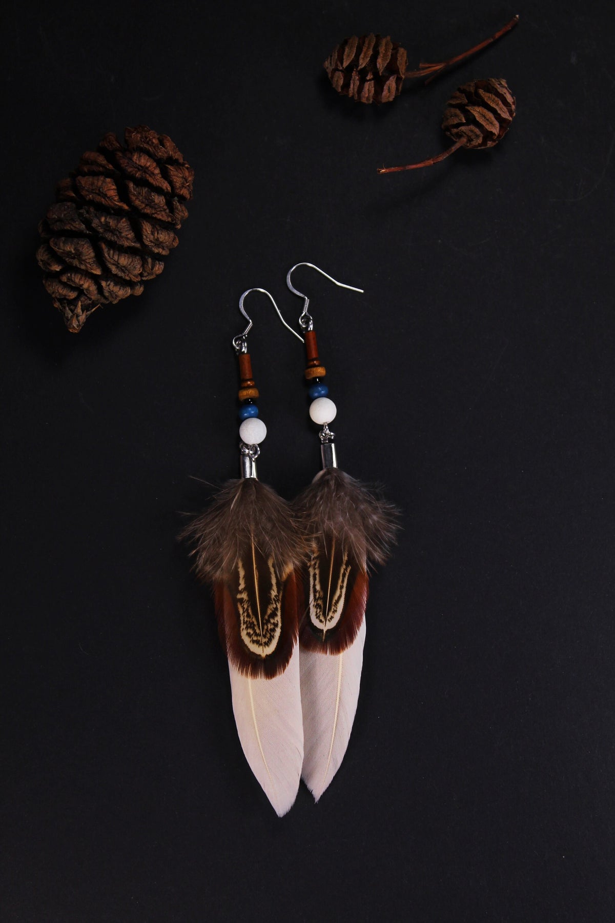 Light Pink Double Feather Earrings with Pheasant Feather – Delicate Boho Drop Earrings – view 2