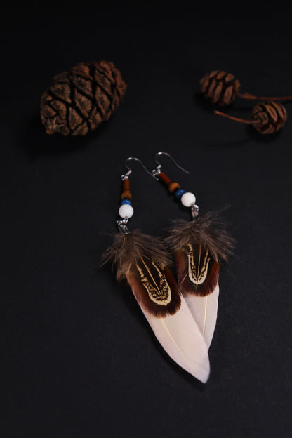 Light Pink Double Feather Earrings with Pheasant Feather – Delicate Boho Drop Earrings – view 3