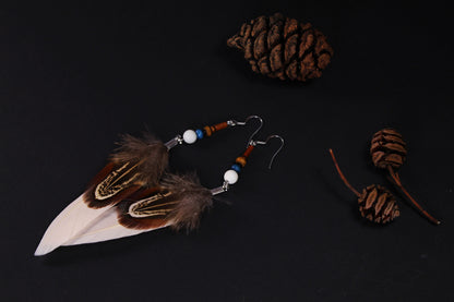 Light Pink Double Feather Earrings with Pheasant Feather – Delicate Boho Drop Earrings – view 4