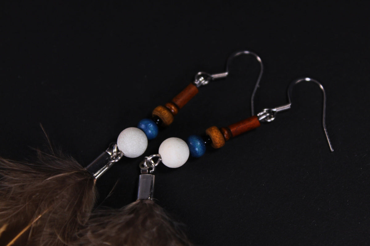 Light Pink Double Feather Earrings with Pheasant Feather – Delicate Boho Drop Earrings – view 5