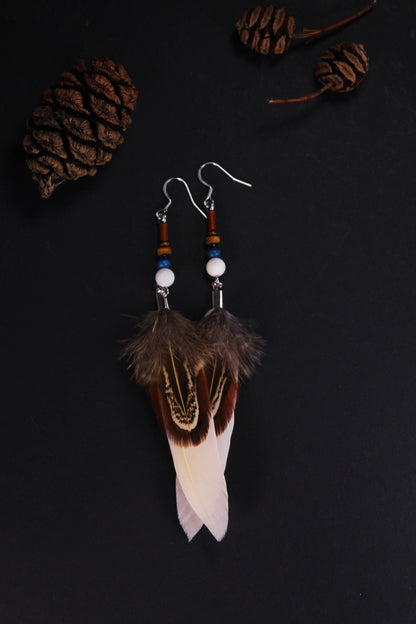 Light Pink Double Feather Earrings with Pheasant Feather – Delicate Boho Drop Earrings – view 7
