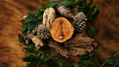 Wooden Dread Pendant Made from a Pine Cone Scale – Red-Brown with Bronze Cap – view 2
