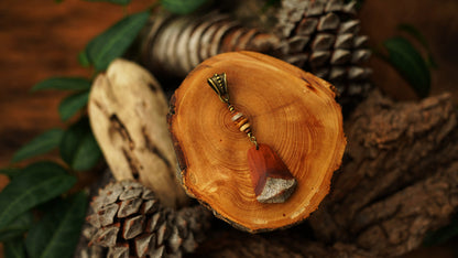 Wooden Dread Pendant Made from a Pine Cone Scale – Red-Brown with Bronze Cap – view 3