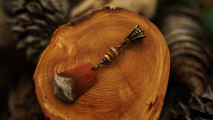 Wooden Dread Pendant Made from a Pine Cone Scale – Red-Brown with Bronze Cap – view 7